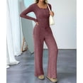 thumbnail image 6 of Women'S 2 Piece Matching Lounge Sets Fall Outfits Henley Neck Sweater Top Wide Leg Pants Sweat Suits Brick Red XL, 6 of 9