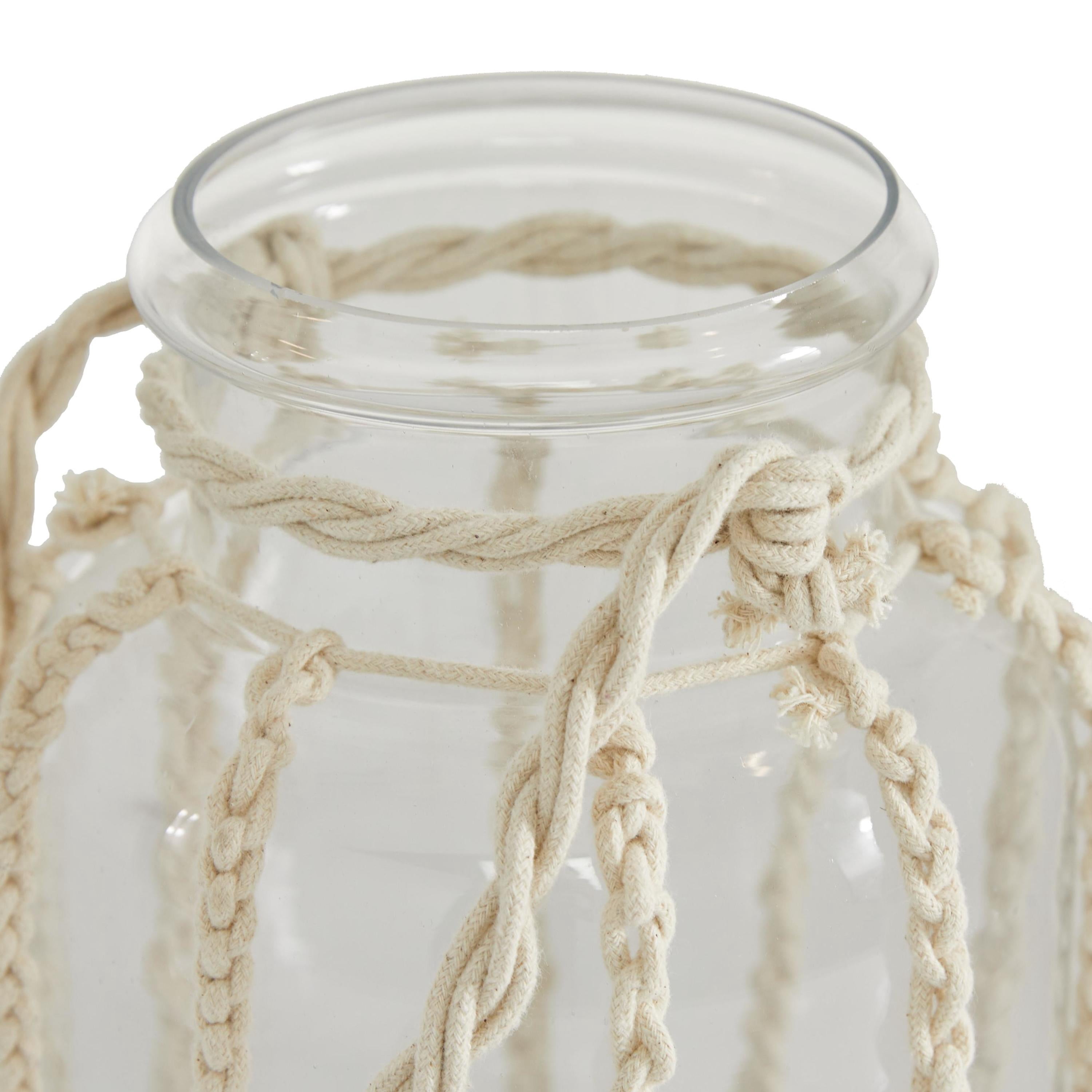 DecMode Clear Glass Decorative Candle Lantern with Rope Handle