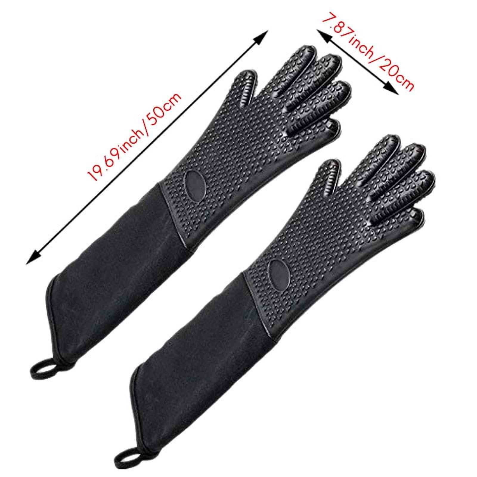 Extra Long Professional Silicone Oven Mitt, Heat Cooking Glove With Internal Cotton For Kitchen,Bbq,Baking,Grill - Black