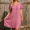 thumbnail image 2 of Puliio Mini Dresses for Women Summer Short Sleeve V Neck Textured Loose Casual Daily Wear Dress, 2 of 5