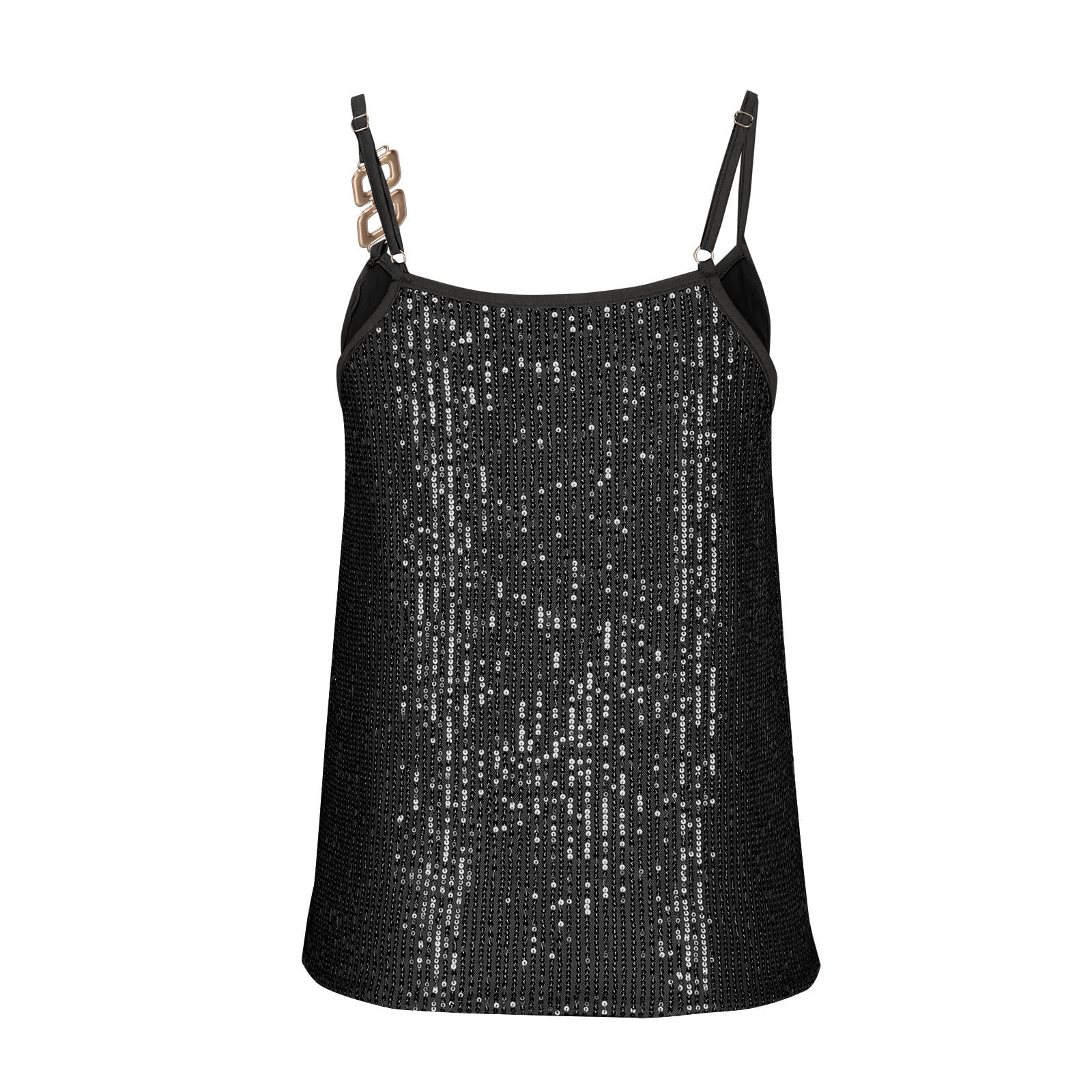 XFLWAM Womens Sequin Cami Top V Neck Strappy Sparkle Camisole