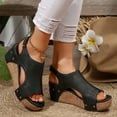 thumbnail image 3 of LOVZFMLL Chunky Wedge Sandals for Women Fashion Casual Open Toe Ankle Straps Cork Clogs Outdoor Travel Beach Vacation Sandals Black 7.5, 3 of 9