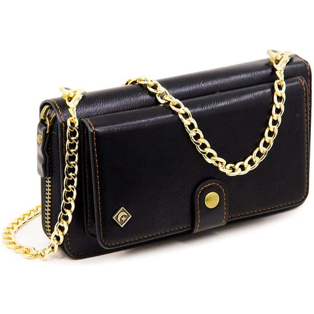Crossbody Wallet Case for iPhone 12 Pro iPhone 12 Leather Wallet Case Detachable Magnetic 14 Card Zipper Purse Crossbody Chain Wrist Strap Design for iPhone 12 Pro iPhone 12 6.1 inch Black Walmart