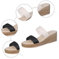 thumbnail image 6 of Rokment Boho Espadrilles Platform Wedge Dress Sandals for Women Black White Color Block Fashion Casual Braided Leather Open Toe Chunky High Heels Beach Summer Shoes C Size 9.5, 6 of 8