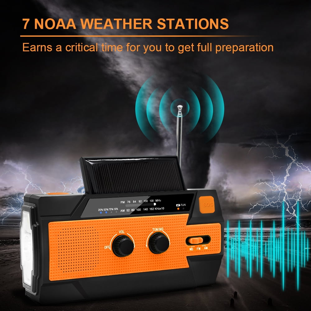 NPET Emergency Crank Radio，4000mAh-Solar Hand Crank Portable AM/FM/NOAA Weather Radio
