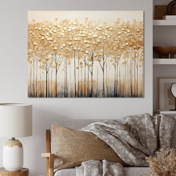Designart "Golden Harmony Tree Landscape" Landscape Trees Canvas Art Print