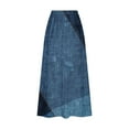 thumbnail image 4 of Mrat Midi Skirt Women's Casual Retro Floral Skirts Linen Elastic Waist Pleated Maxi Skirt with Pockets Plus Size Skirts S-284 Dark Blue M, 4 of 5