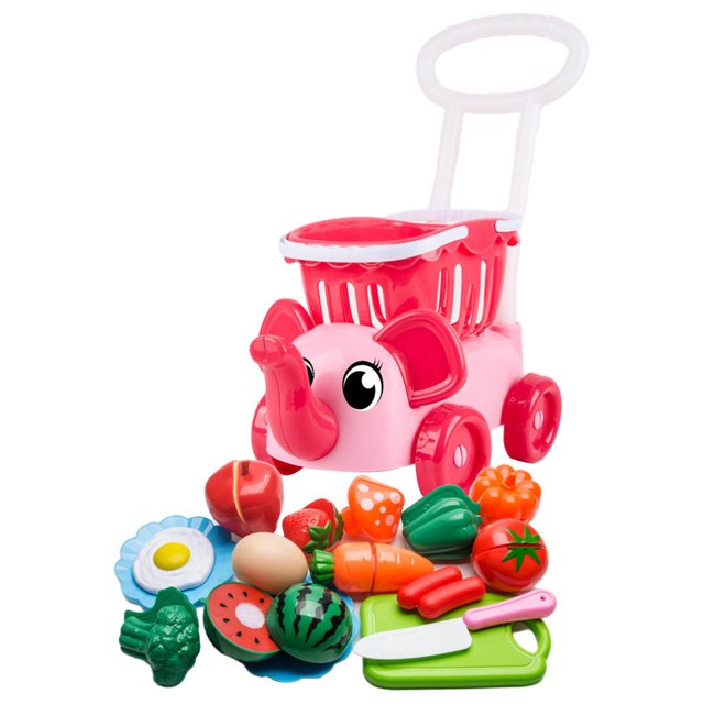Juguete realista de carrito de compras para niños y niñas de 3 años de edad rosa con comida Sunnimix Juguetes de carro de la compra