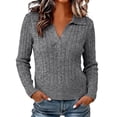 thumbnail image 3 of Jsaierl Womens V Neck Sweaters Cable Knit Stretchy Long Sleeve Pullover Fall Casual Lapel Tops, 3 of 10