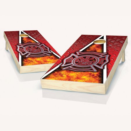 Skip's Garage Fireman Solid Wood Cornhole Board Set