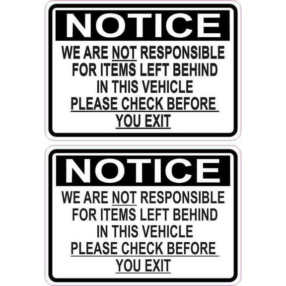 3.5in x 2.5in Not Responsible for Items Left Behind in Vehicle Stickers