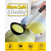 Bundlepro Silicone Large Deep Ladle Spoon for Soup, Non-Stick Kitchen Utensils for Scooping, Black