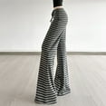 thumbnail image 5 of Ynynloco Flare Pants for Women Striped Drawstring Elastic Waist Full Length Wide Leg Pajama Pants Stretchy Loose Comfy Casual Trousers, 5 of 9