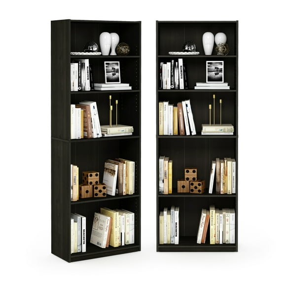 Furinno JAYA Set of 2 5-Tier Bookshelf with Adjustable Shelf in Espresso