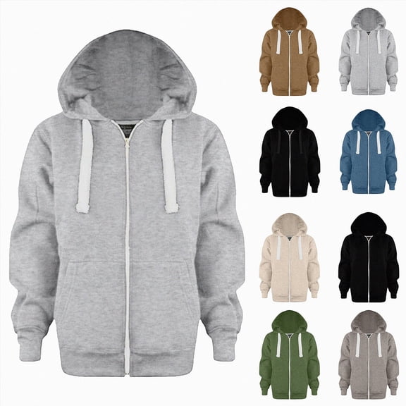 Nwiuh Kids Zip Up Hoodie School Uniform Boys Girls Zipper Sweatshirt Oversized Y2K Fall Hooded Jackets with Pockets Preppy Clothes (Blue, 11-12 Years)