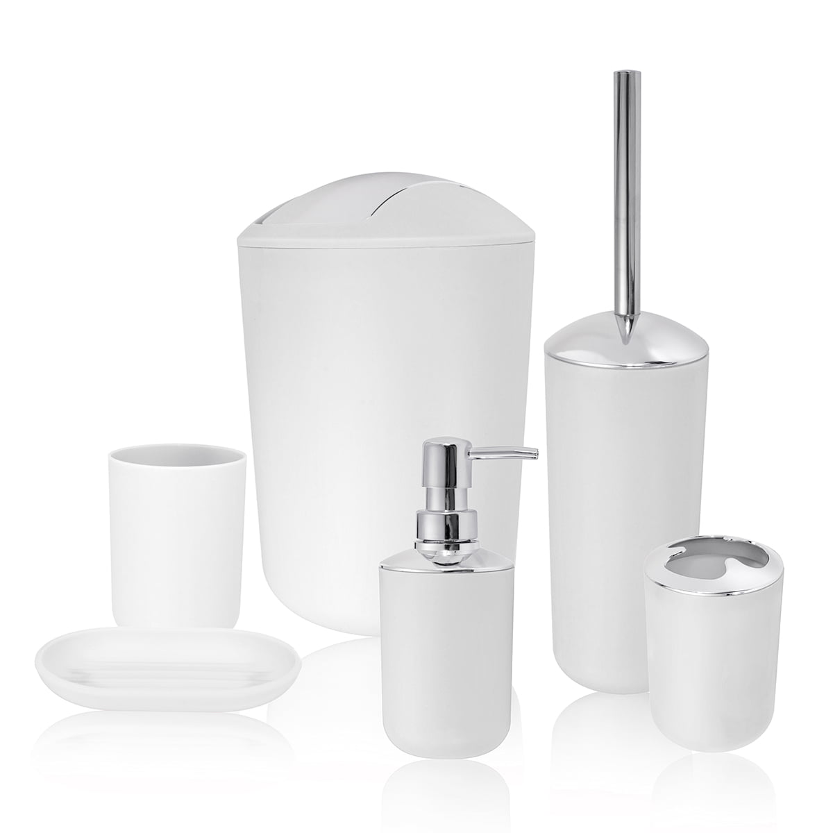 6pcs/Set Bathroom Accessory Bin Soap Dish Dispenser Tumbler Toothbrush Holder 