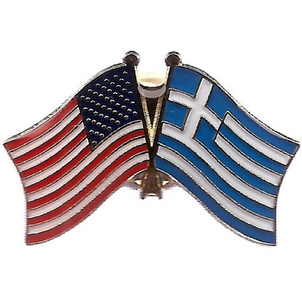 PACK of 3 Greece & US Crossed Double Flag Lapel Pins, Greek & American Friendship Pin Badge