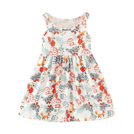 

Realhomelove Toddler Girls Cartoon Twirl Dress Ruffle Bottom Summer Sleeveless Clothes Little Girls Casual Birthday Party Sundress 1-8Y