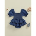 thumbnail image 4 of Suealasg Baby Girl Denim Romper Dress Square Neck Short Sleeve Layered Ruffled Hem Jumpsuit 3 6 12 18 Months Infant Girls Summer Clothes, 4 of 8