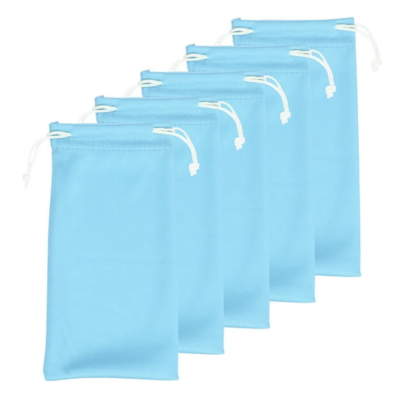 5pcs Eyeglass Pouch Microfiber Sunglasses Storage Bag Protable Drawstring Pouch for Phone Glasses Jewellery, Blue