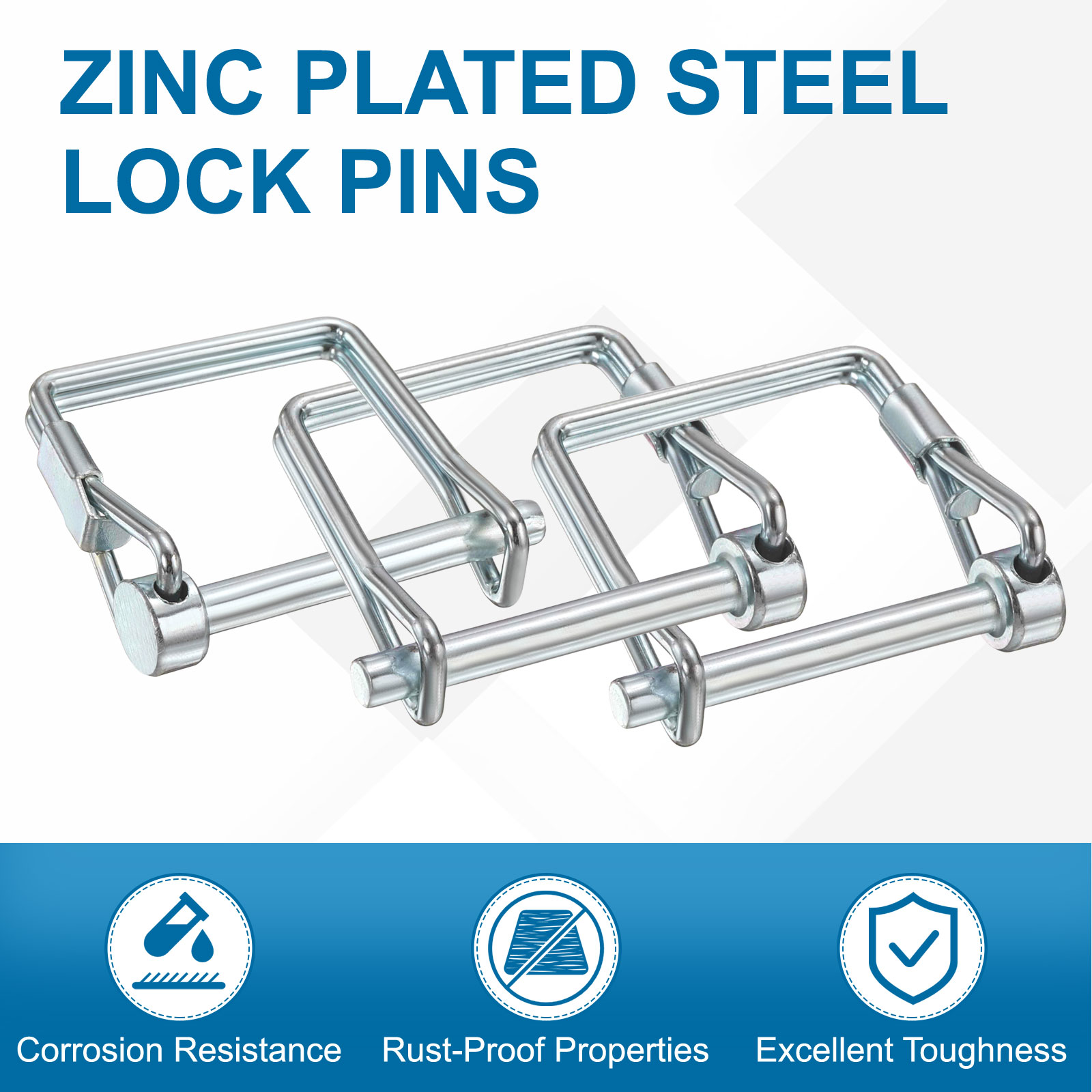 Uxcell 4Pcs Trailer Coupler Pin 1/2" x 2.6" Square Safety Wire Spring Lock Hitch Pin