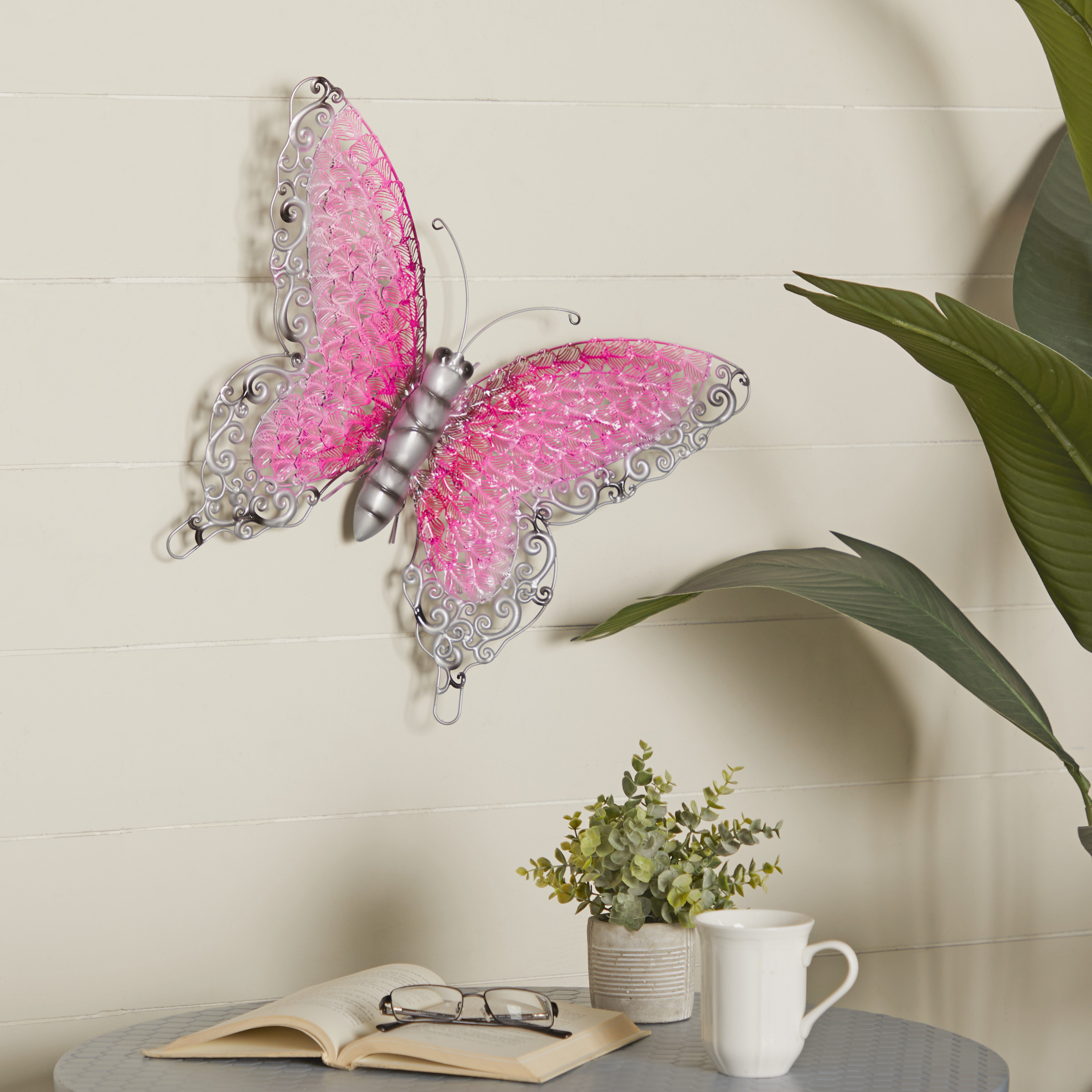 DecMode Purple Metal Indoor Outdoor Butterfly Wall Decor