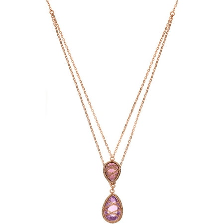 5th & Main Rose Gold over Sterling Silver Hand-Wrapped Double Chain Amethyst and Rose Quartz Stone Pendant Necklace