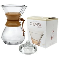 Chemex Classic Wood Collar and Tie Glass 50 Ounce Coffee Maker with Cover and 100 Count Bonded Circle Coffee Filters