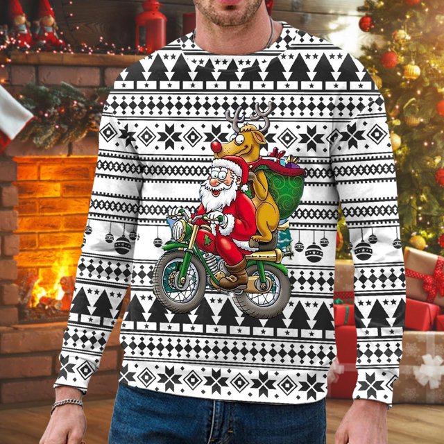 WILLBEST et Chandails en Molleton Hommes Automne et Hiver Tendance Décontractée Chandail Imprimé de Noël Col Rond Chandail à Capuchon