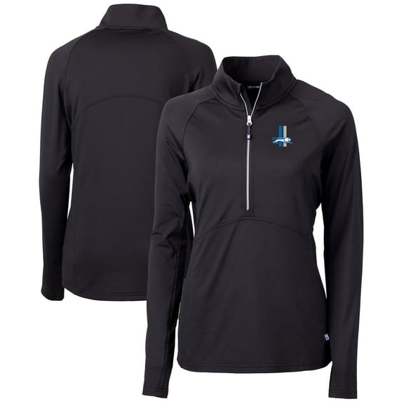 Women's Cutter & Buck Black Detroit Lions Throwback Logo Adapt Eco Knit Stretch Recycled Half-Zip Pullover Top