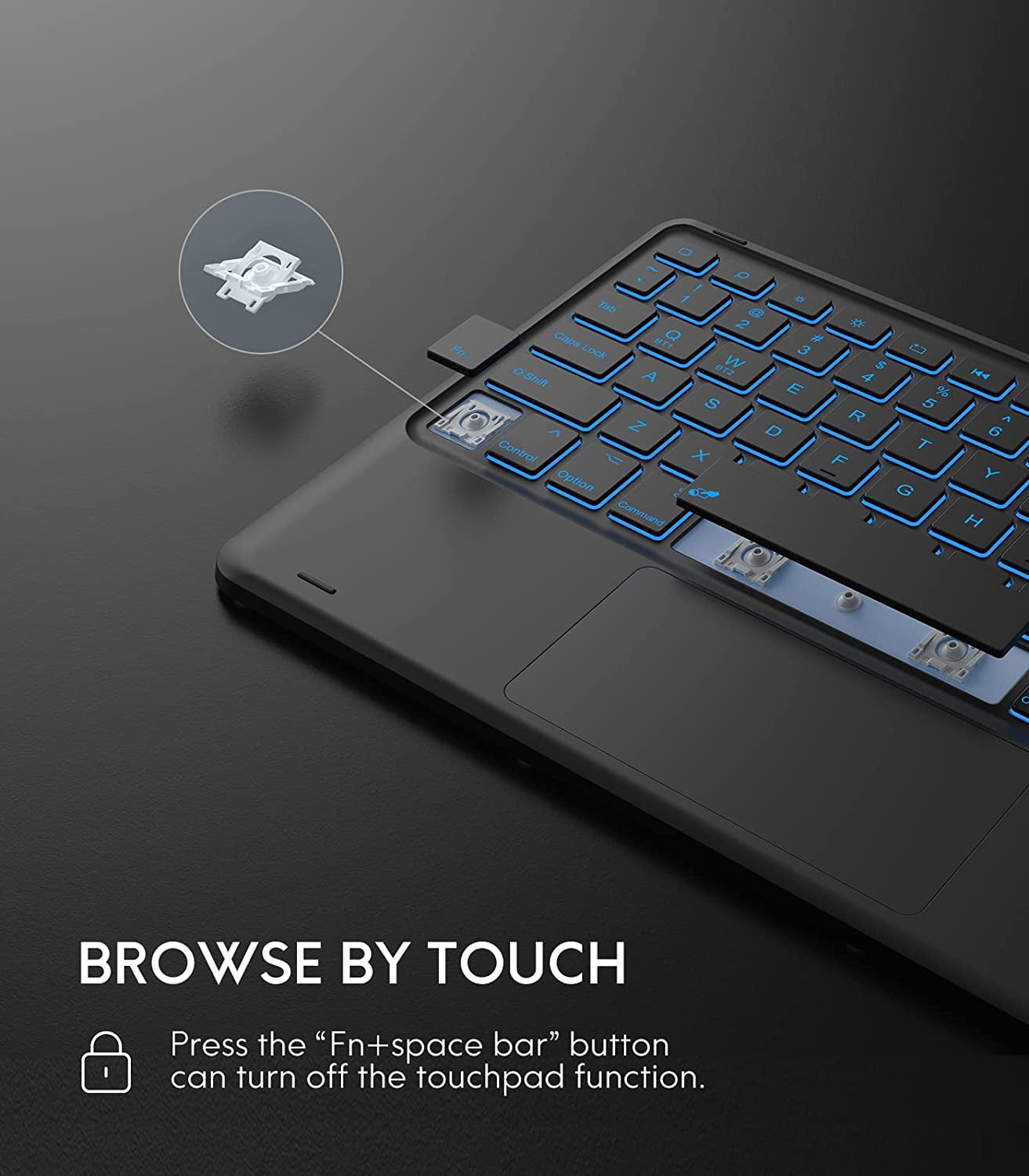 CHESONA Keyboard Case Compatible with iPad 10.2" 9th 8th 7th Generation, 7-Color Backlit, Smart Touchpad, 2 Bluetooth Channels, Grey