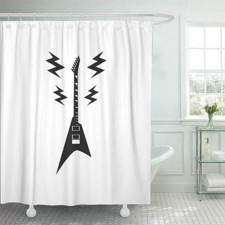 KSADK Roll Rock Guitar in Festival Lightning Sign Simple On Instrument Hard Metal Impact Shower Curtain 66x72