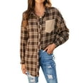 thumbnail image 3 of SAYOO Women Plaid Jacket, Long Sleeve Turn-down Collar Button Closure Casual Tops Outwear, 3 of 7