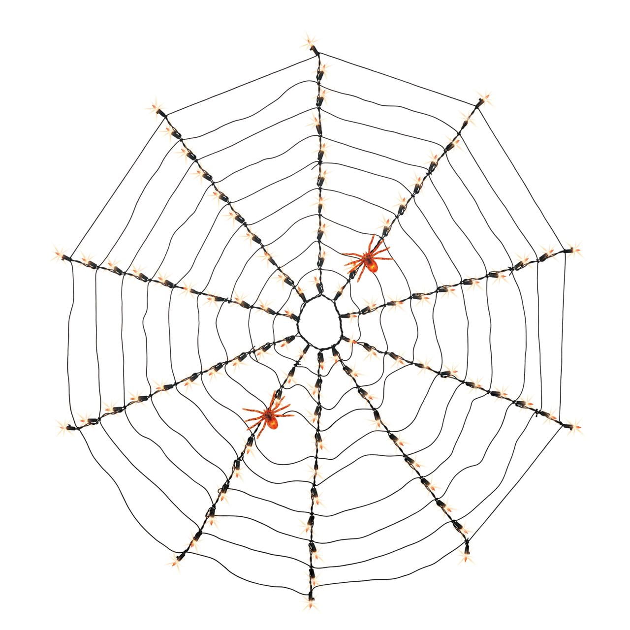 Way to Celebrate Halloween 100-Count Indoor Outdoor Ceramic Orange Mini Light Spider Web Light Set, with 2 Spider Reflectors, 120 Volts