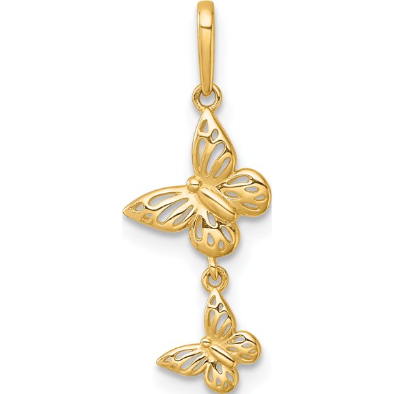 14k Polished Double Butterfly Dangle Charm Pendant Yellow Gold Material Precious Unique Gorgeous Celebrate milestones with style and brilliance