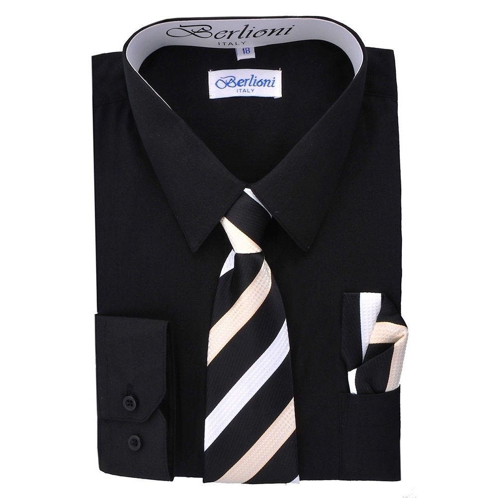 Berlioni Berlioni Kids Boys Long Sleeve Dress Shirt With Tie and