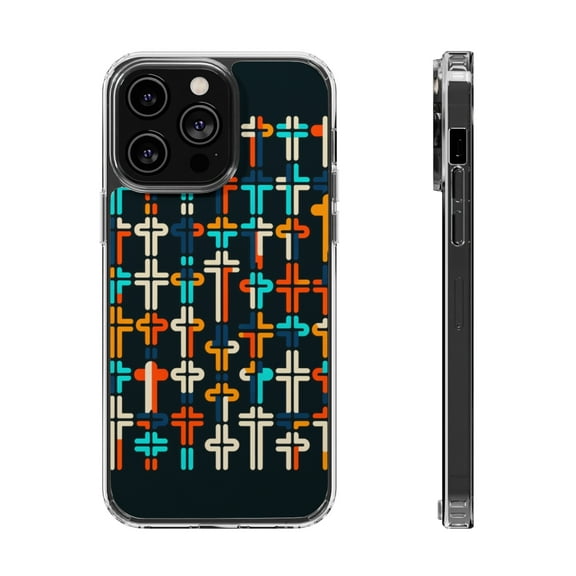 DistinctInk Hybrid (Acrylic / TPU) Clear Slim Fit Case for Apple iPhone 14 Pro (6.1" Screen) - "Harmonious Balance: Vivid Cross Pattern"