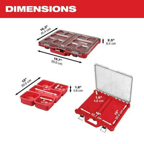 Milwaukee Tool PACKOUT Tool Case, 10 Compartments, 16-3/8 in W x 16-1/4 in D x 2-1/2 in H, Red