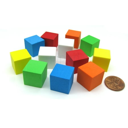 Diced Foam Insert - Koplow Games Pack of 12 16mm Blank Foam Dice Cubes with Square Corners - 2 Each of 6 Colors #1680x
