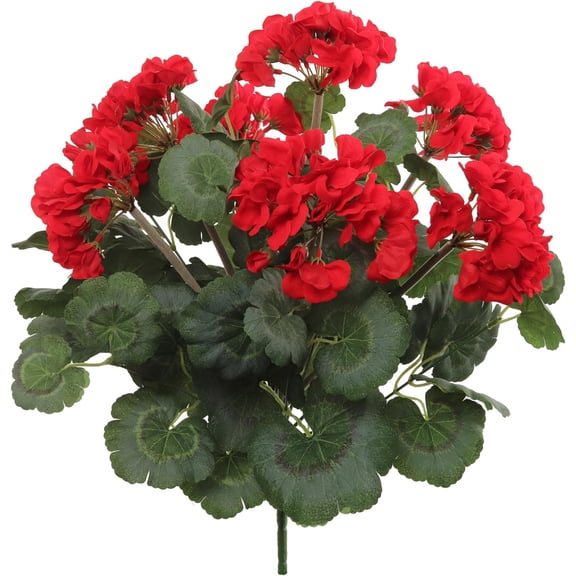 Red Artificial Geranium Bush – 18-Inch UV & Water Resistant Silk Flowers for Indoor & Outdoor Décor, Garden, Patio, Planters & Flower Arrangements