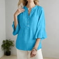 thumbnail image 7 of Craaazy Women's Loose Fit Button V-Neck 3/4 Sleeve Trendy Casual Blouse with Flared Cuffs Lightweight Breathable Summer Wear Top Gifts, 7 of 7
