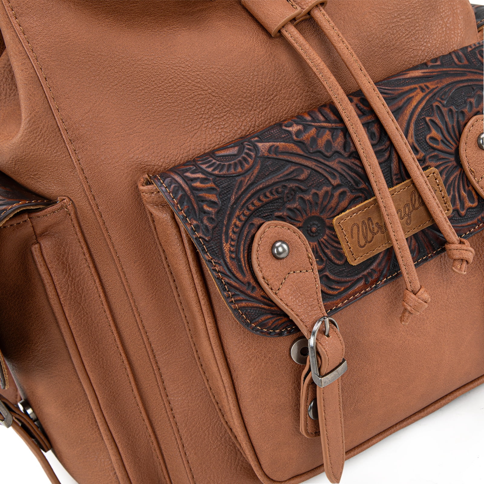 Wrangler Backpack Purse for Women Men Floral Tooled Designer Travel Bags, Brown