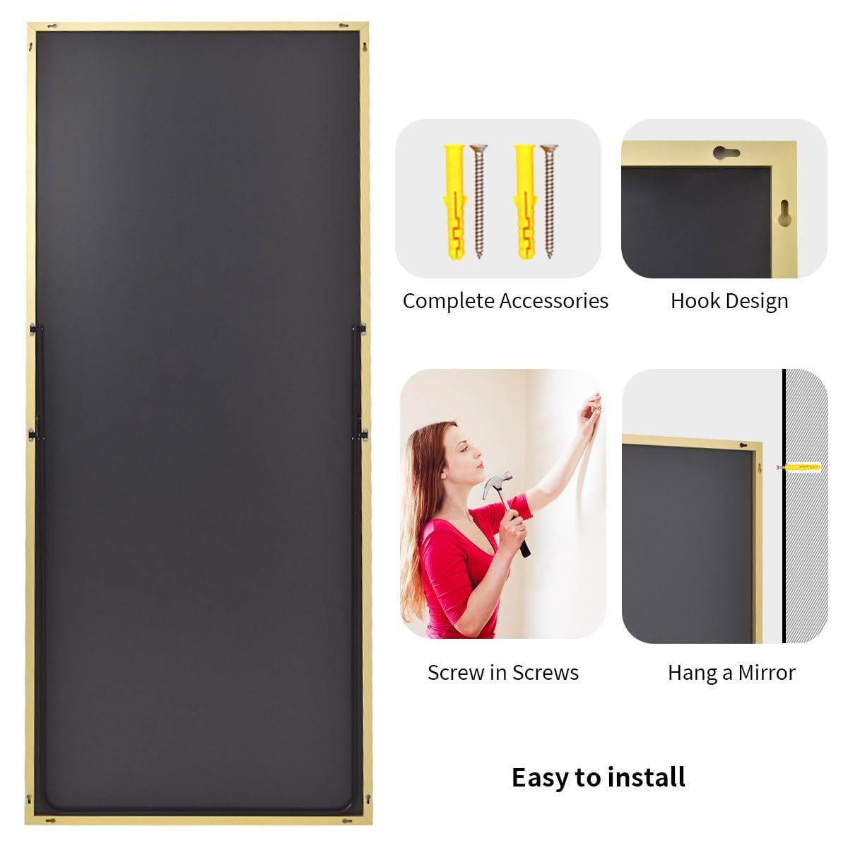 Anyrose 77"x38" Floor Mirror Full Length, Bedroom Floor Body Mirror with Stand, Large Mirror, Leaning, Gold