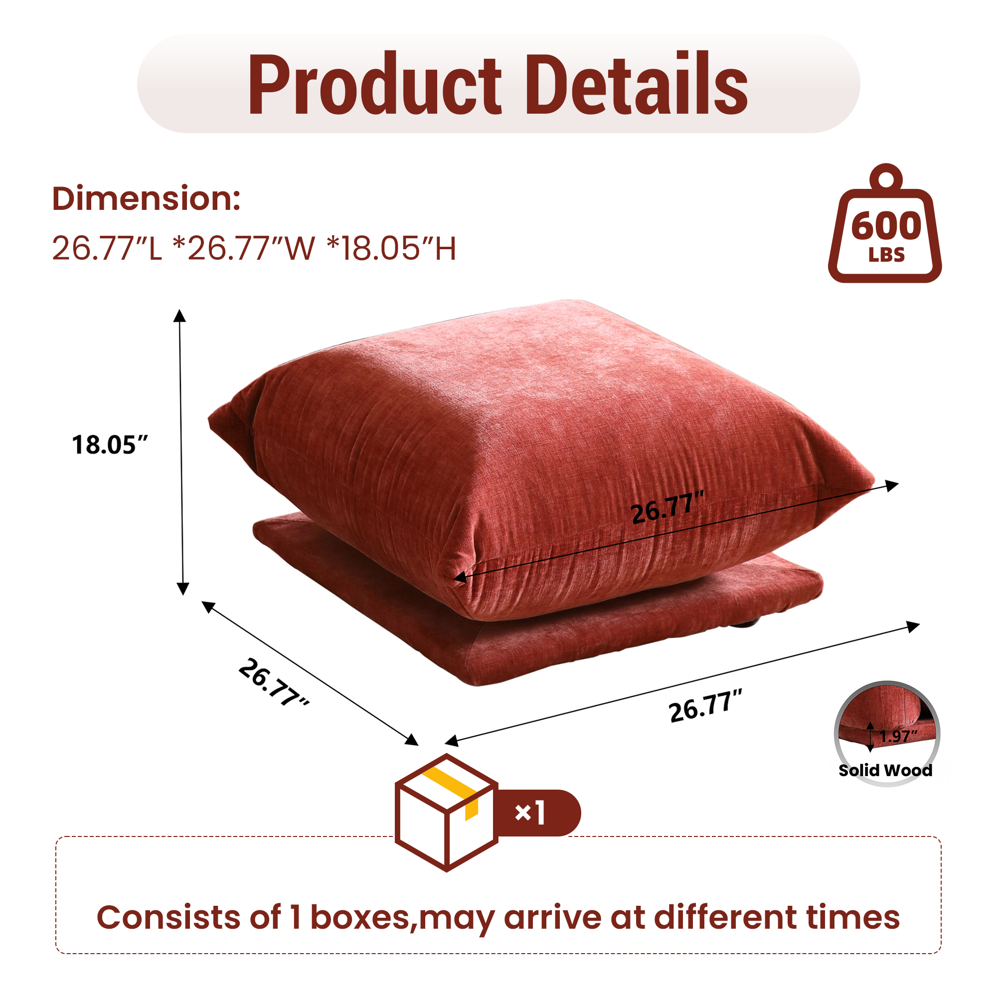 Magic Home Modular Sectional Sofa Floor sofa Foam Couch L-Shaped Sofa Chenille Couch Ottoman for Living Room,Orange