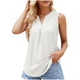 thumbnail image 2 of BRGZLK Women's Summer Tank Tops Fashion Solid V-Neck Vest Loose Fit Casual Hollow Pleated Sleeveless Top White XXL, 2 of 6