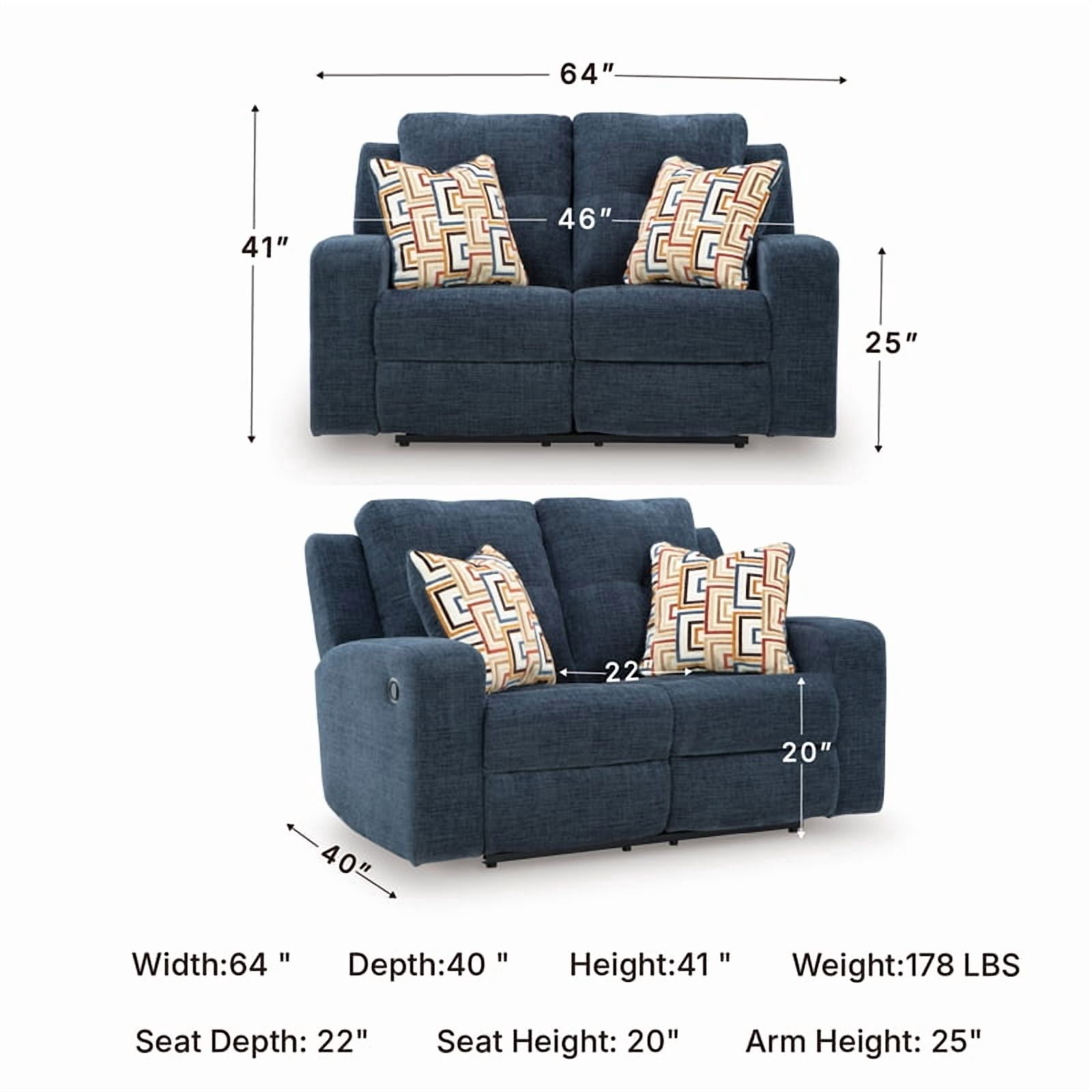 Signature Design by Ashley Danum Blue Reclining Loveseat