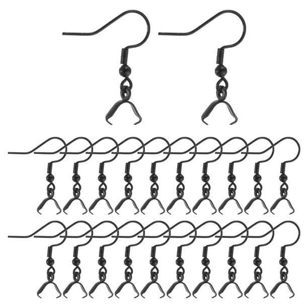 Uxcell 40 Paquete Ganchos de Aretes de Acero Inoxidable, Alambres de Oreja Ganchos de Pescado Ganchos Franceses de Aretes con Cierre de Pinza Hallazgos de Aretes para Hacer Joyería DIY, Negro