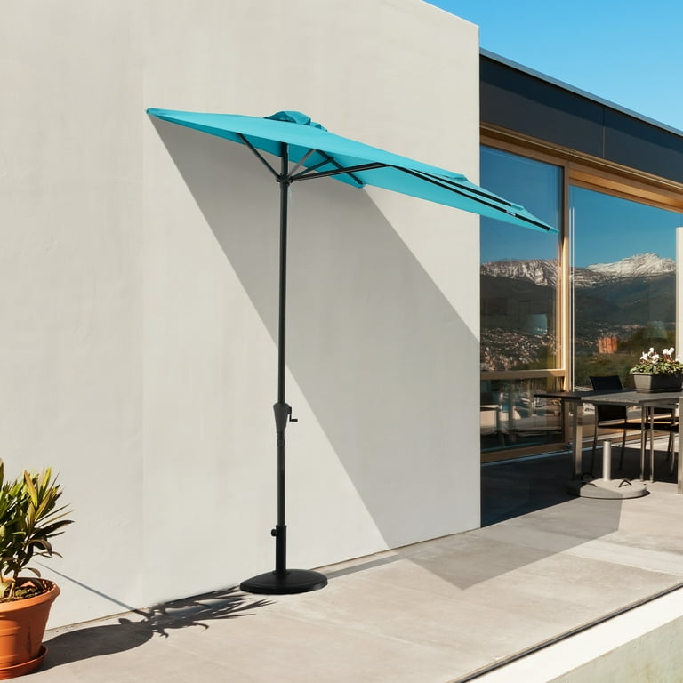 7.5 ft. patio half umbrella COBANA 7.5’ by 4’ Half Rectangular Outdoor Patio Umbrella for Patio,  Balcony, Garden, Deck, Blue
