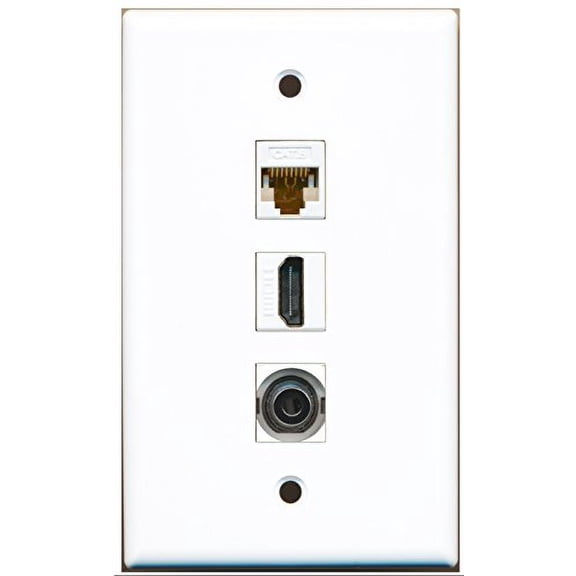 RiteAV - 1 Port HDMI and 1 Port 3.5mm and 1 Port Cat6 Ethernet White Wall Plate