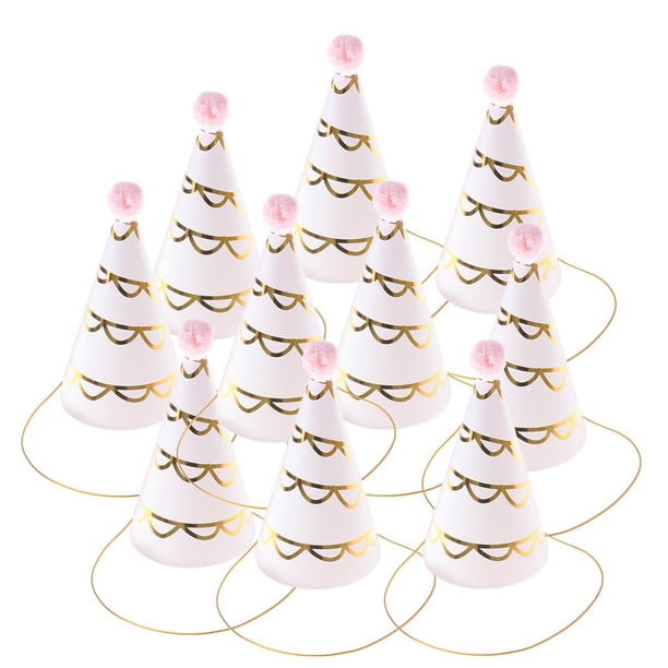 Sombrero de fiesta de cumpleaños con bola de pelo brillante y dorado para niños y adultos Dorado blanco